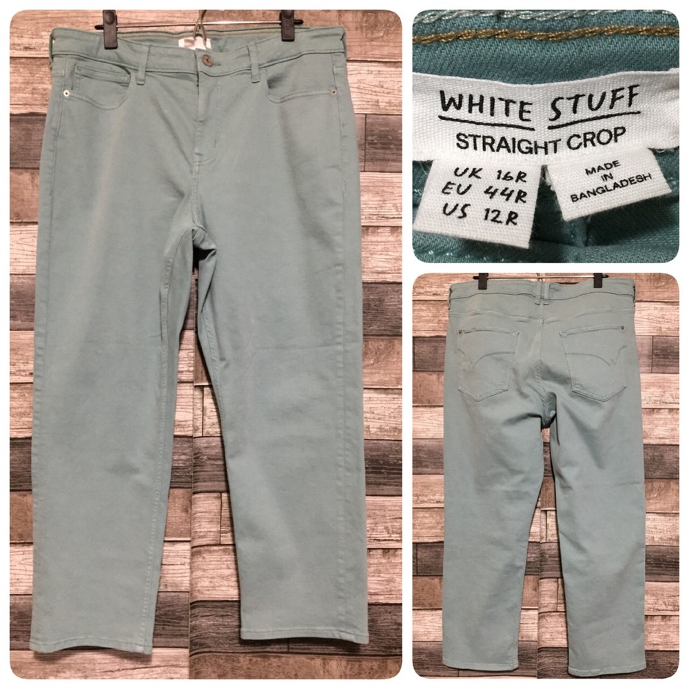 White Stuff Straight Crop Jeans Women’s 12 Green (Inseam 25) Stretch